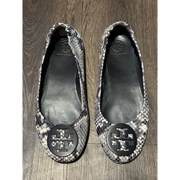 Tory Burch Python Snake Ballerina Ballet Flat Women Shoes Sz 6.5 Black Logo - Picture 10 of 12